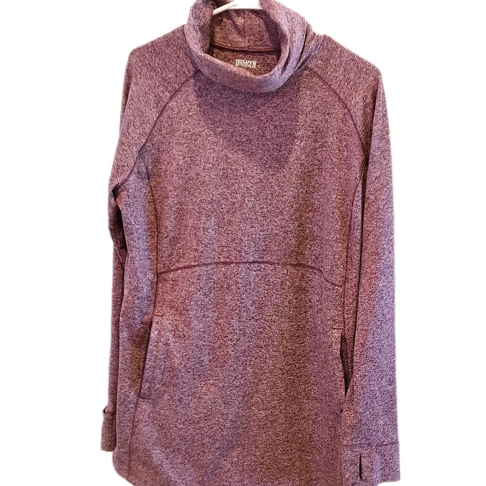 Duluth Trading Women's L Plushcious Funnelneck Tunic Thumbholes Kangaroo Pocket